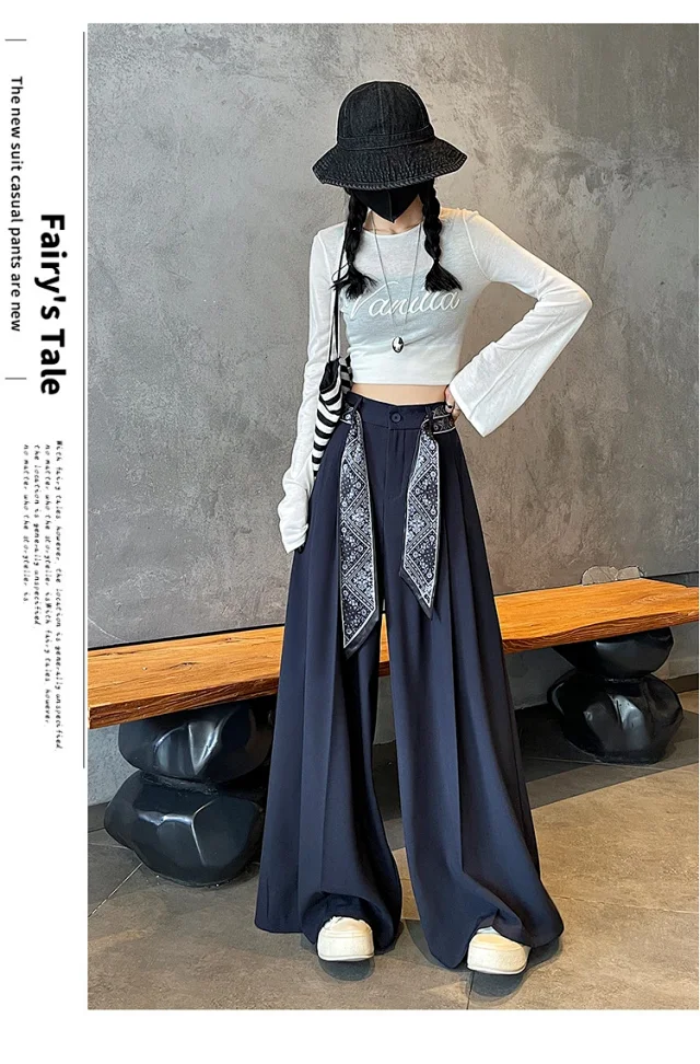 2025 Women's Silk-belted Drapey Wide-leg Pants Detail