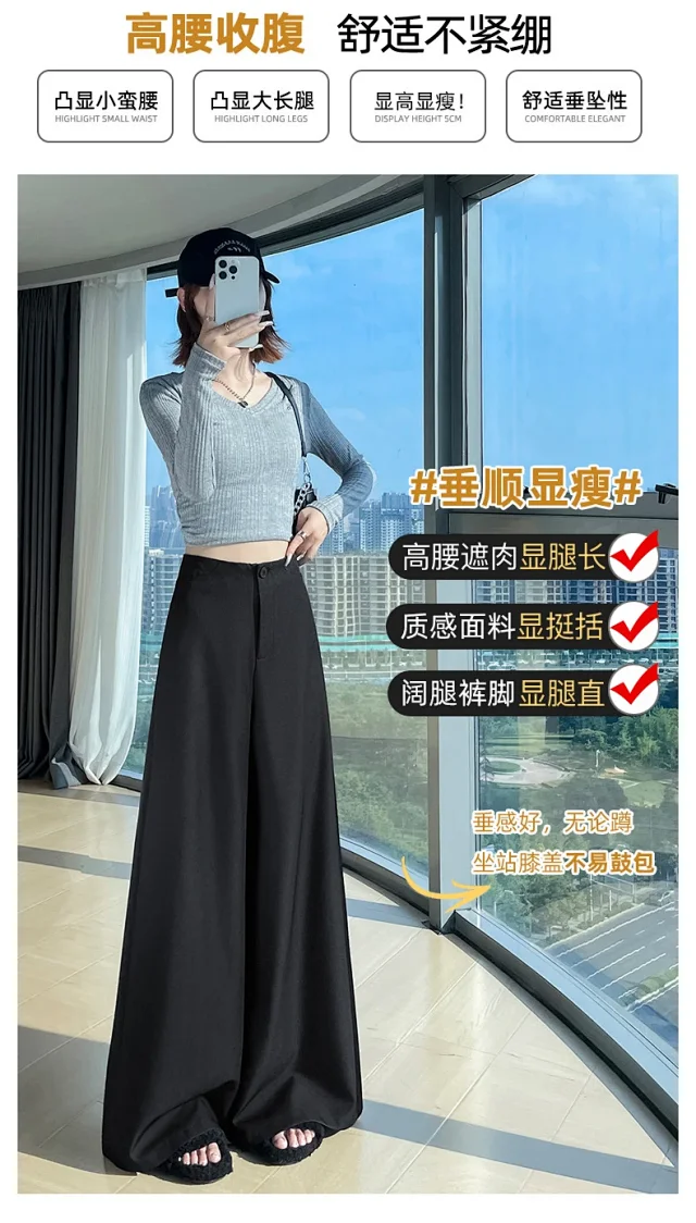Women's 2025 Autumn Gray Wide - leg Pants Detail