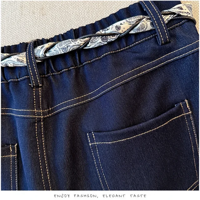 Early Autumn Scarf High-Waisted Denim Wide-Leg Pants Detail