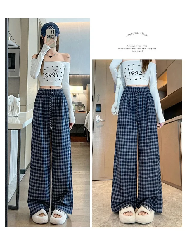 Early Autumn Vintage Plaid Wide-leg Pants Detail