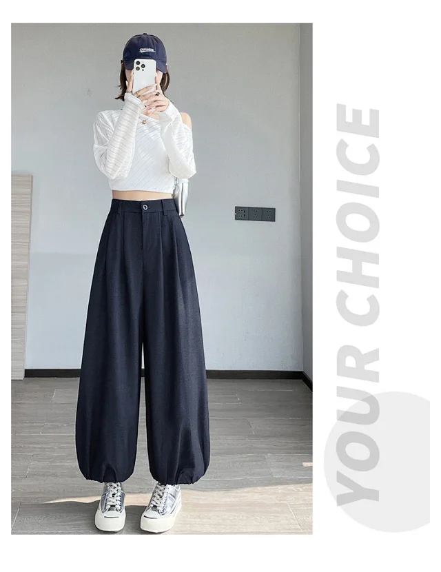 Women's Blue Soft Denim High-waisted Wide-leg Pants Detail