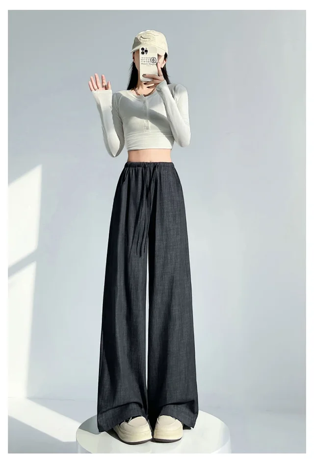 Women's Wide-Leg Denim Pants Detail