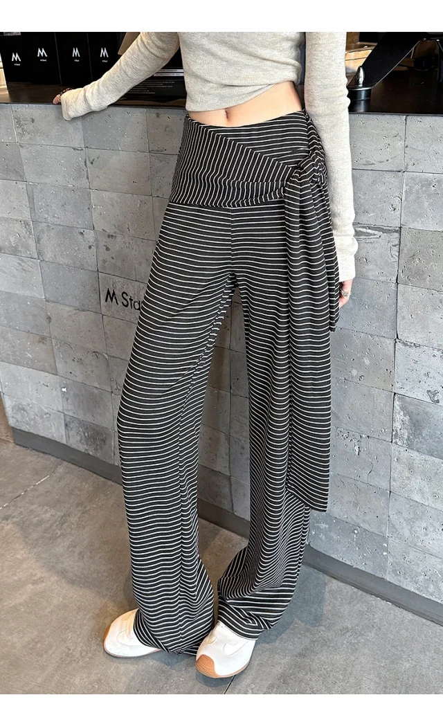 Women's 2025 Autumn Strap Striped Wide - leg Pants Detail