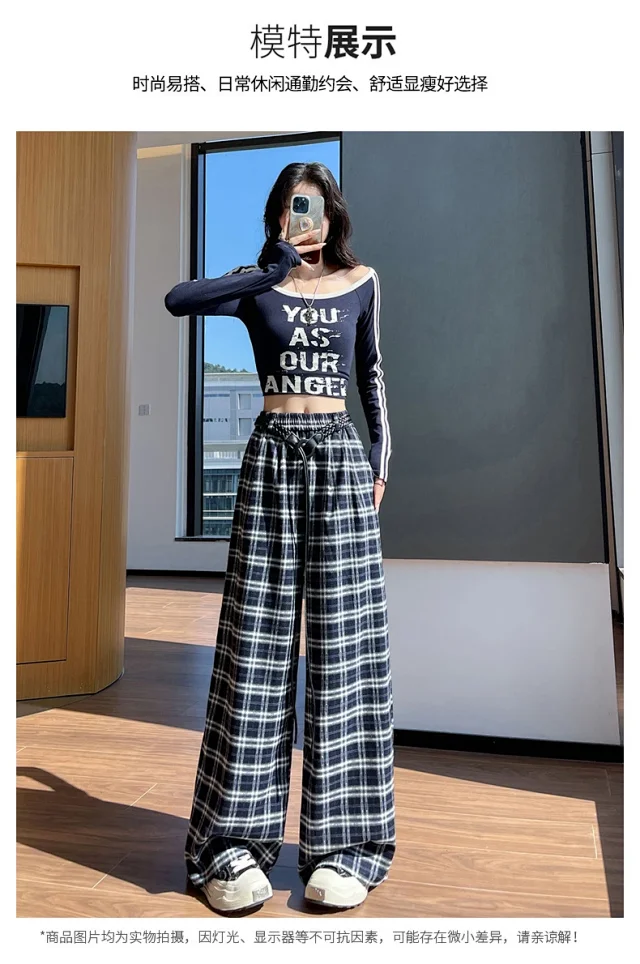 2025 Women's Plaid Wide-Leg Pants Detail