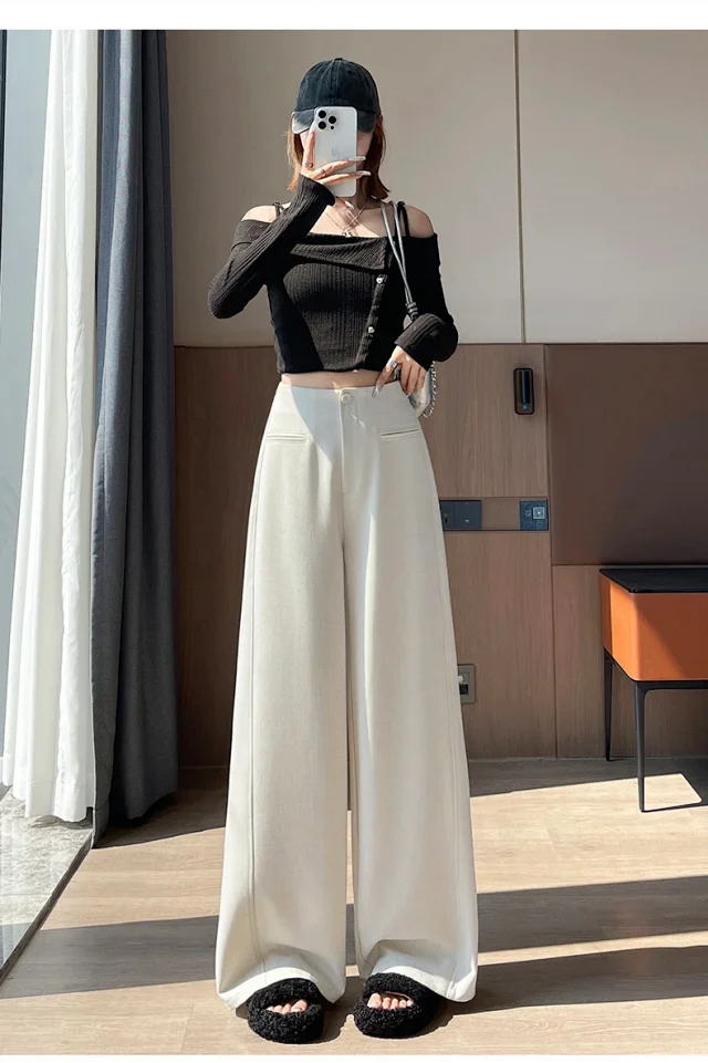 Women's Grey Wide - leg Suit Pants 2025 Detail
