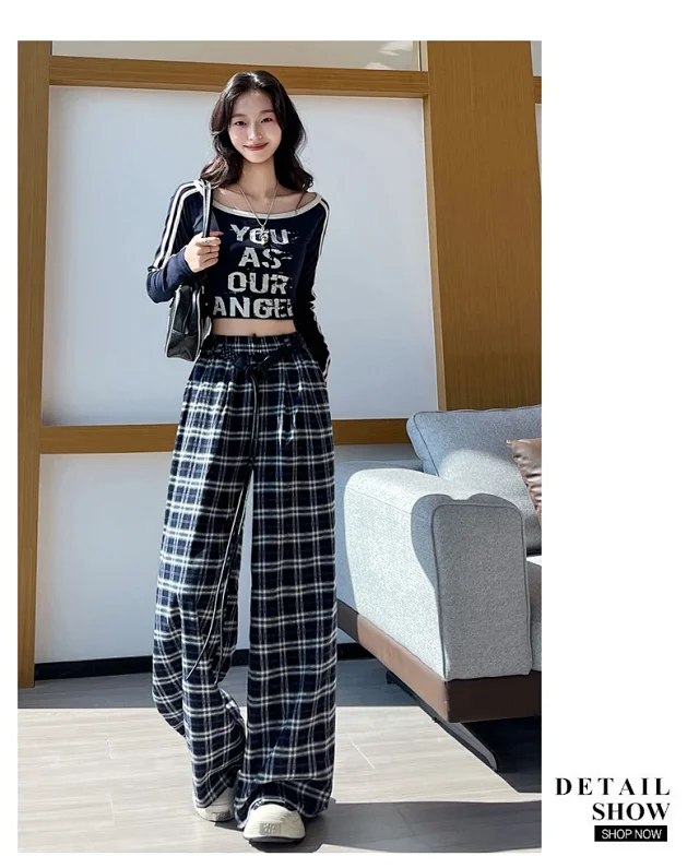 2025 Women's Plaid Wide-Leg Pants Detail