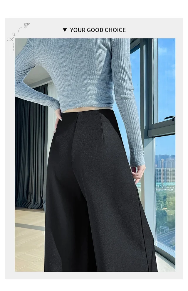 Women's 2025 Autumn Gray Wide - leg Pants Detail