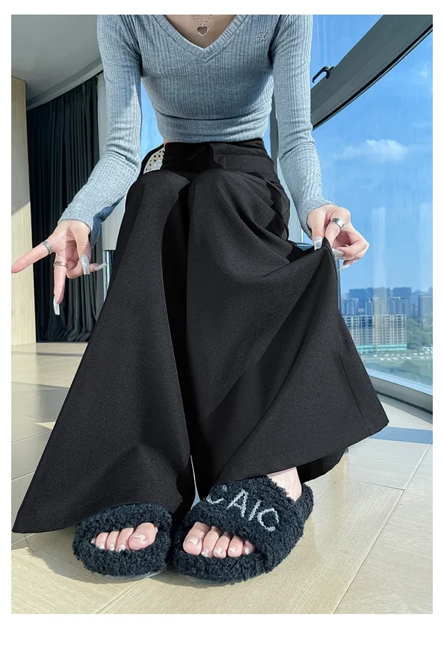 Women's 2025 Autumn Gray Wide - leg Pants Detail