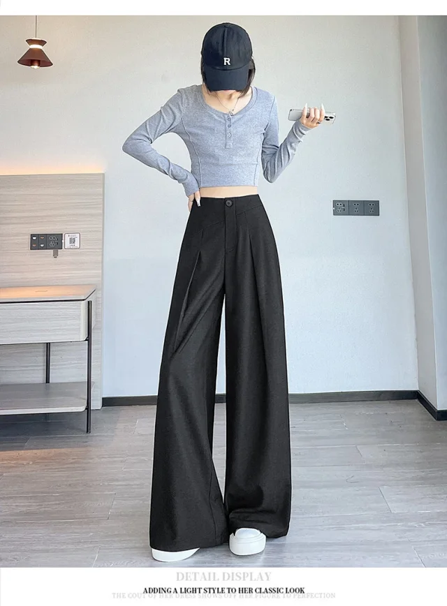 Old Money Style Denim Wide-Leg Pants 2025 Fall Detail