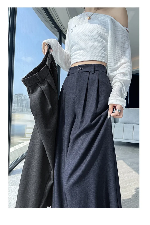 Women's Blue Soft Denim High-waisted Wide-leg Pants Detail