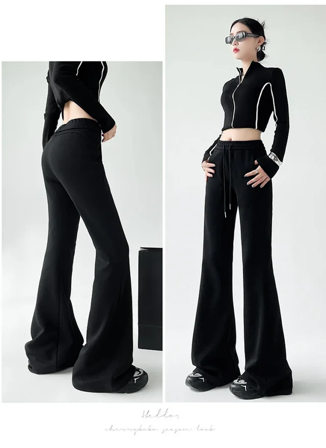 2025 Fall Women's Maillard Horseshoe Pants - High-Waisted, Slimming, American Micro-Flare Long Pants Detail