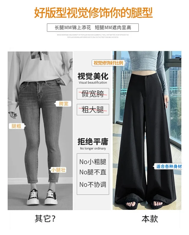 Women's 2025 Autumn Gray Wide - leg Pants Detail