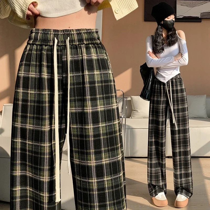 2025 Spring Maillard Plaid Wide-Leg Pants