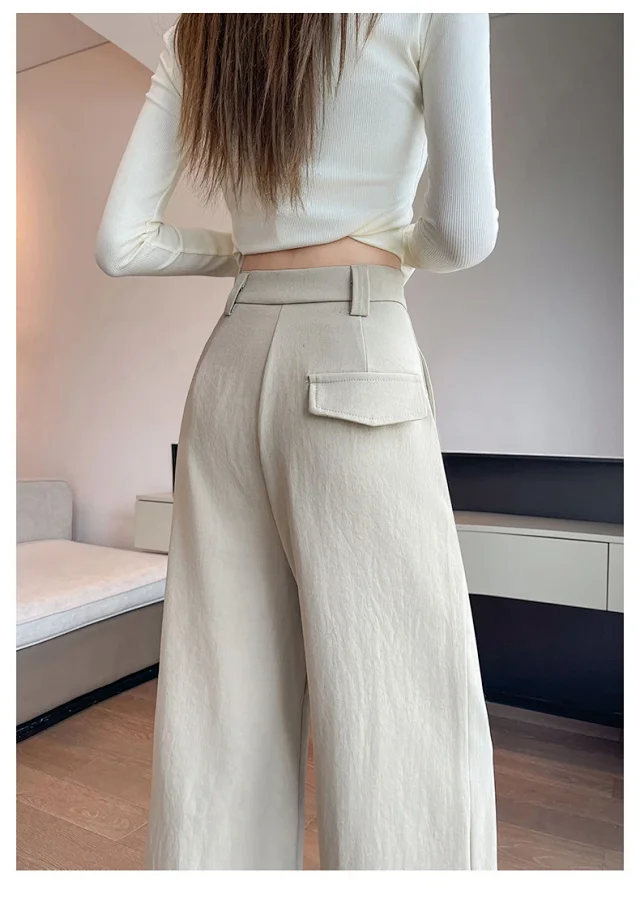 Women's 2025 Fall Washable Cotton Suit Wide - Leg Pants Detail