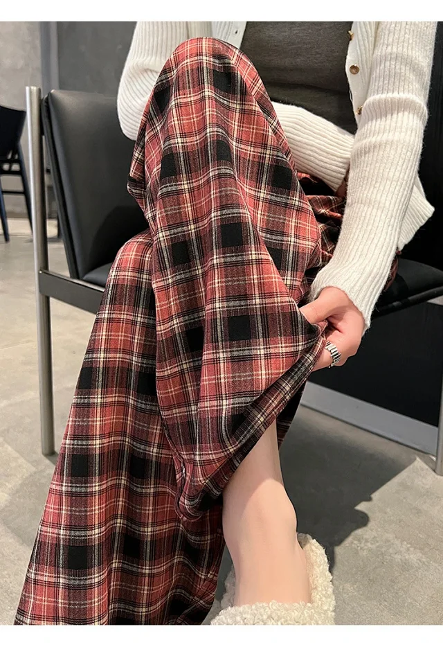 Women's 2025 Fall High-Waist Drawstring Plaid Pants Detail
