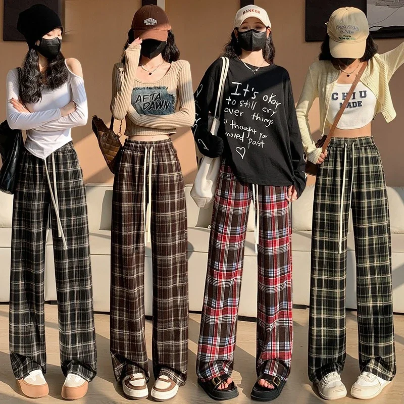 2025 Spring Maillard Plaid Wide-Leg Pants