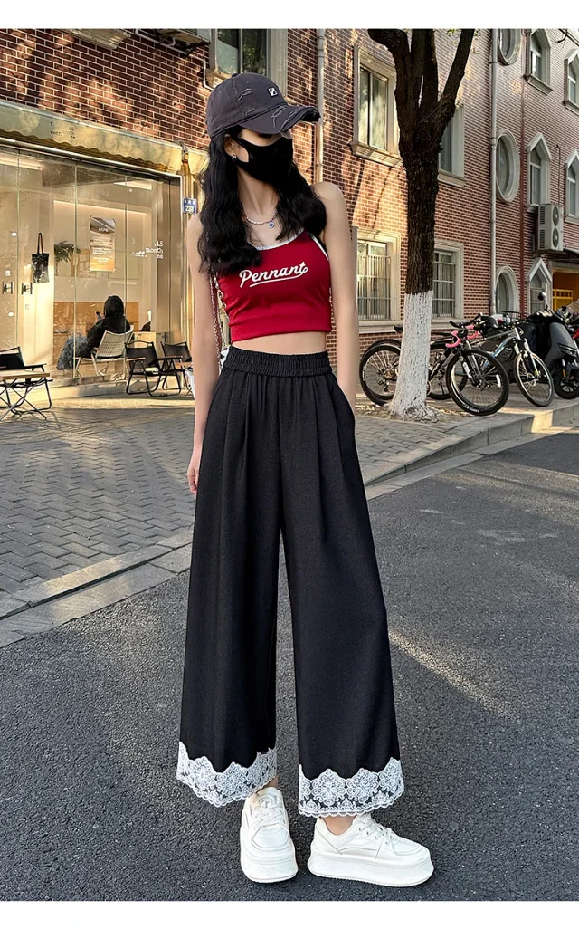 Women's 2025 Spring Lace Wide-leg Pants Detail