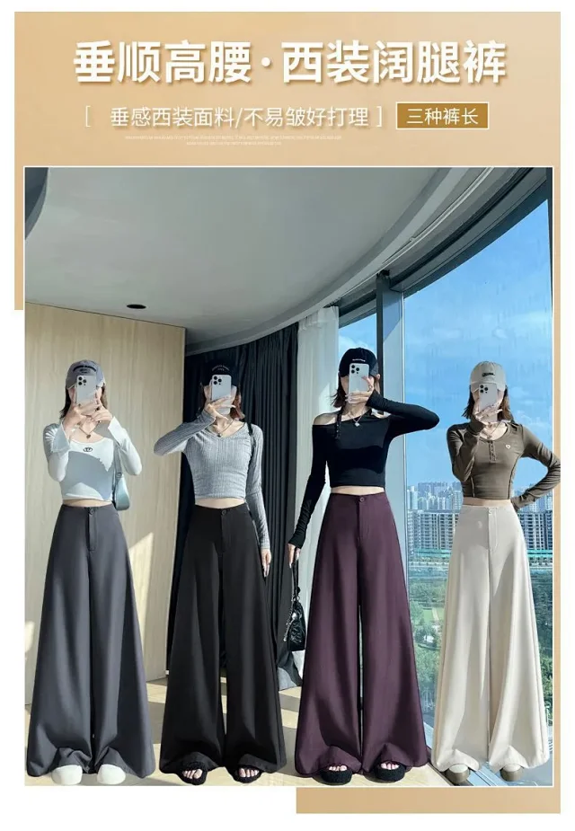Women's 2025 Autumn Gray Wide - leg Pants Detail