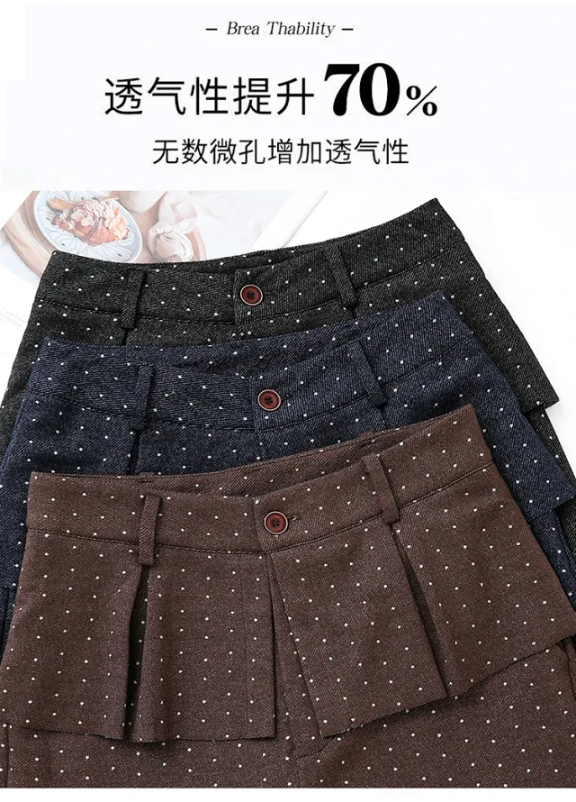 2025 AW Korean Ins Woolen Polka Dot Wide-Leg Pants Detail