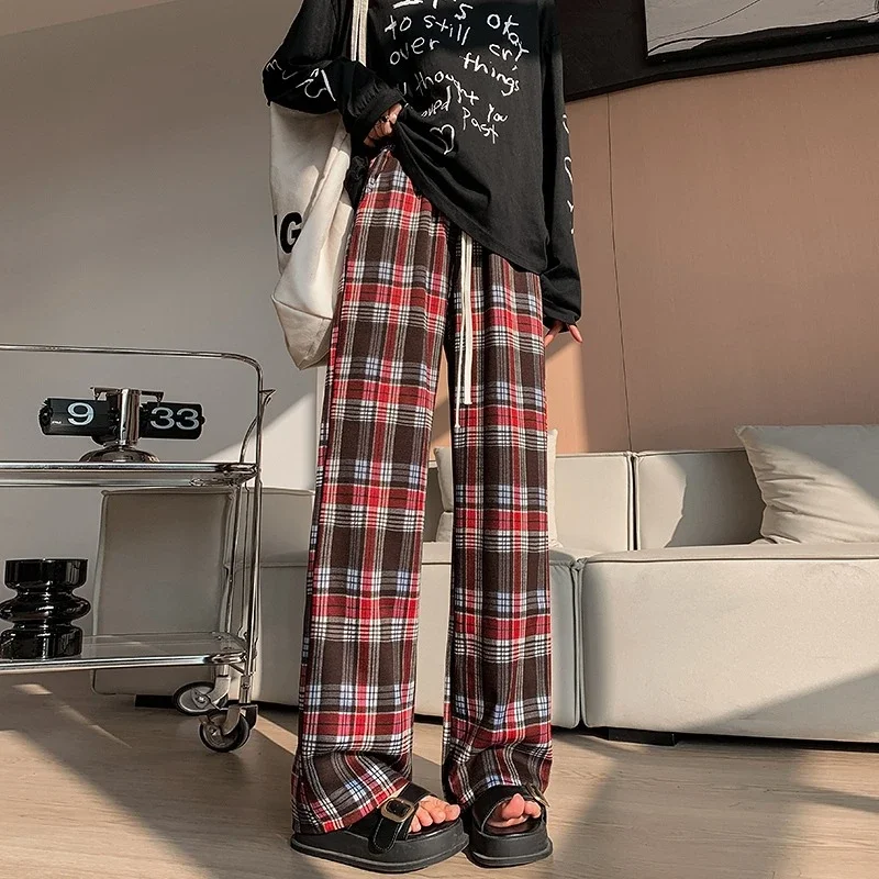 2025 Spring Maillard Plaid Wide-Leg Pants