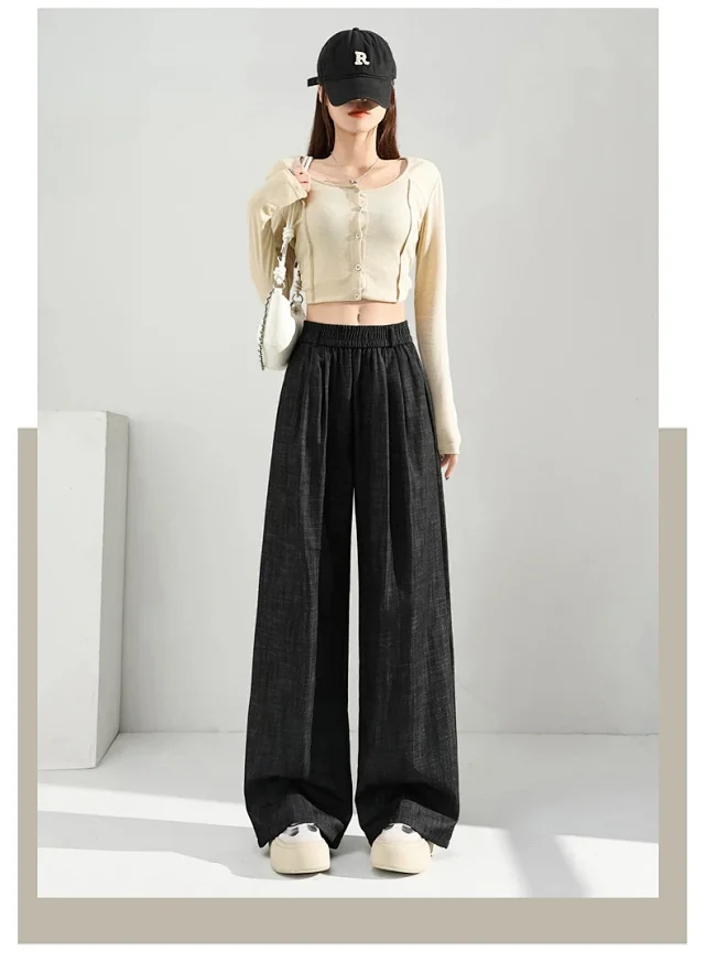 Women's 2025 Early Autumn Silk Scarf Tie Wide-Leg Pants Detail