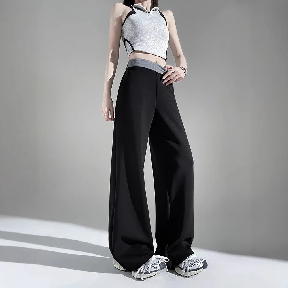 2025 Fall Cuprammonium Modal Air Layer Black Wide - leg Pants