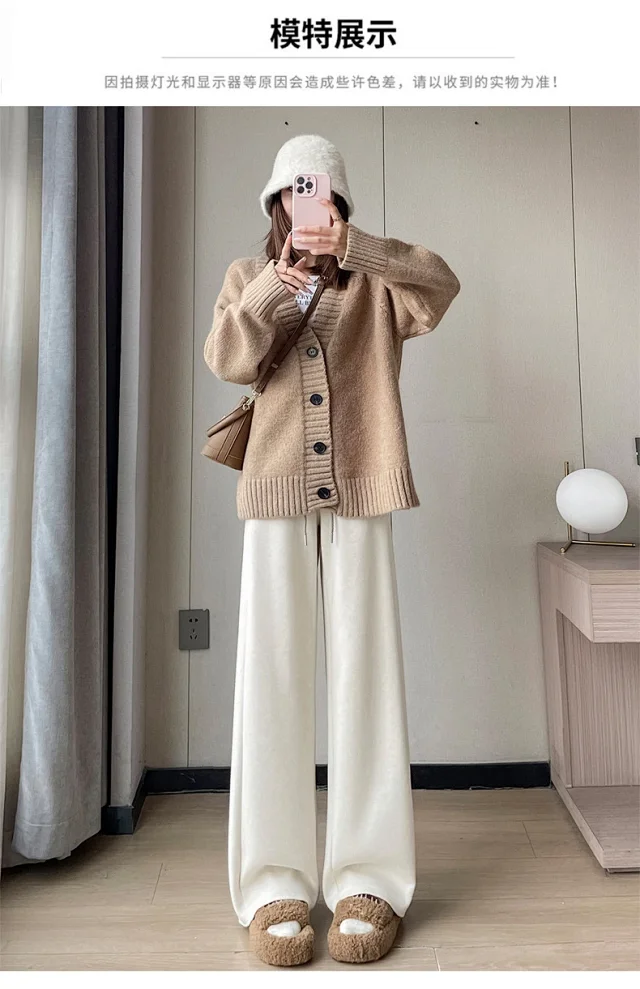 2025 New Autumn/Winter Cashmere Wide-Leg Pants for Women Detail