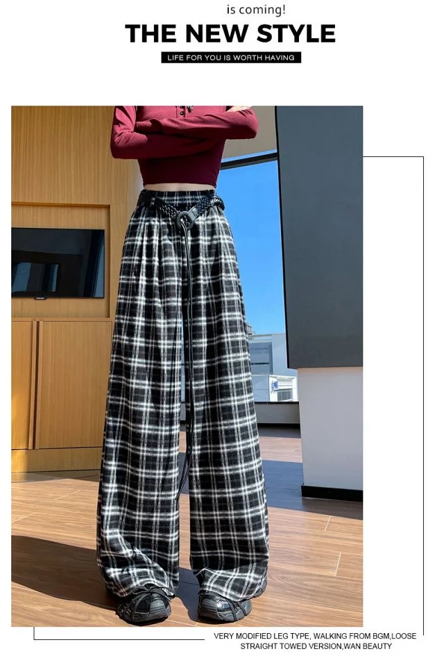 2025 Women's Plaid Wide-Leg Pants Detail