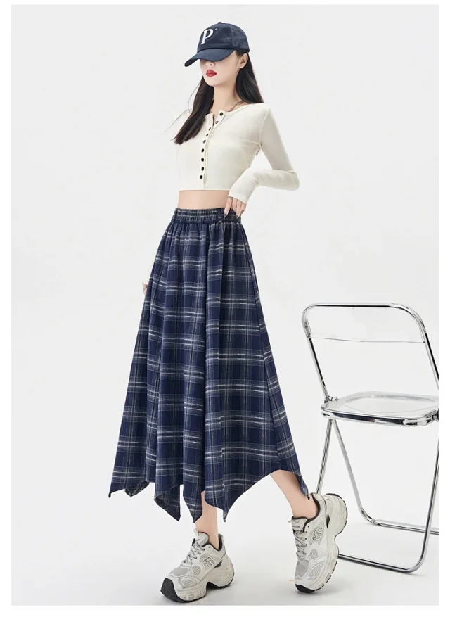 Plaid A-line Skirt for Women Autumn New Detail