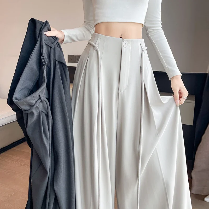 Ice Silk Drawstring Wide-Leg Pants