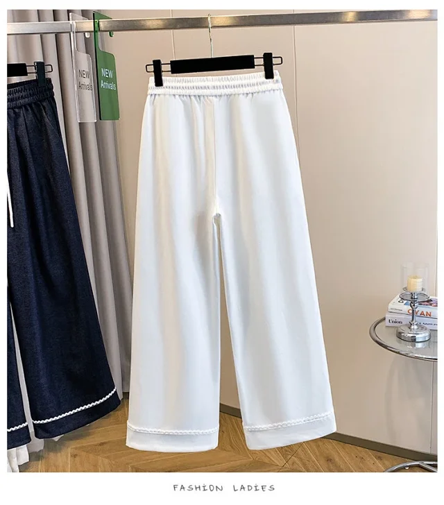 Lace - Trimmed Tencel Denim Wide - Leg Pants Detail