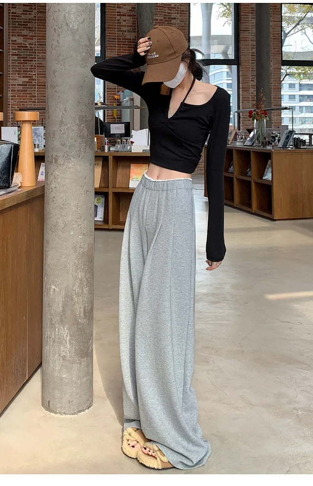 Navy Wide-Leg Pants for Women Detail