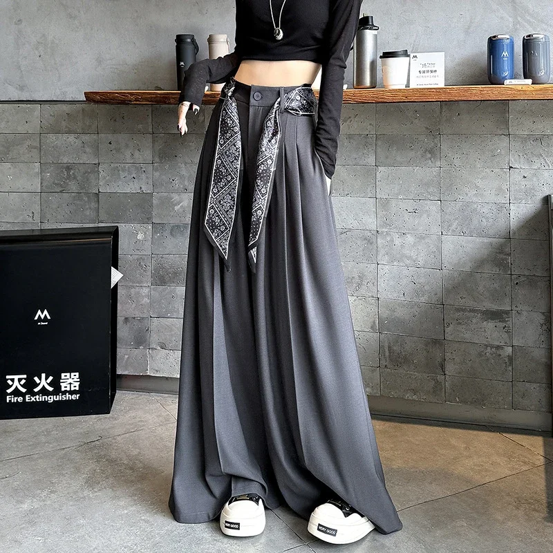 2025 Women's Silk-belted Drapey Wide-leg Pants