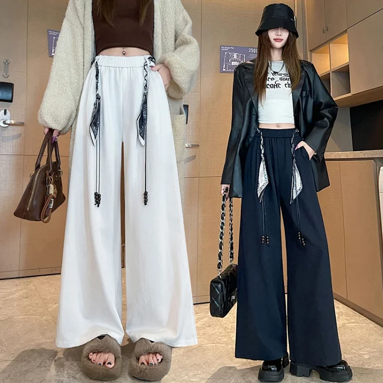 2025 Early Fall Korean-style Wide-leg Pants with Scarf