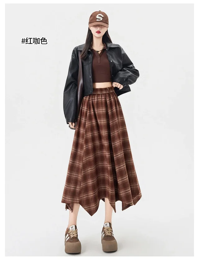 Plaid A-line Skirt for Women Autumn New Detail