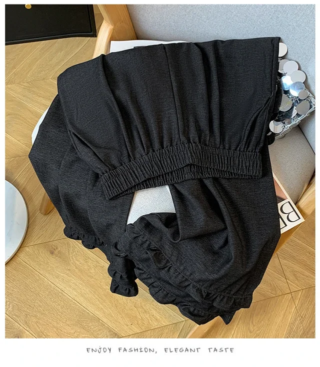 2025 Autumn New Thickened Tencel Denim Ruffle Trim Relaxed Fit Straight Cropped Pants for Women Detail