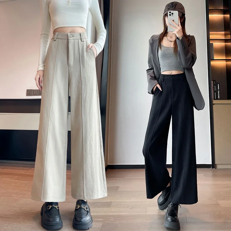 Women's 2025 Fall Washable Cotton Suit Wide - Leg Pants