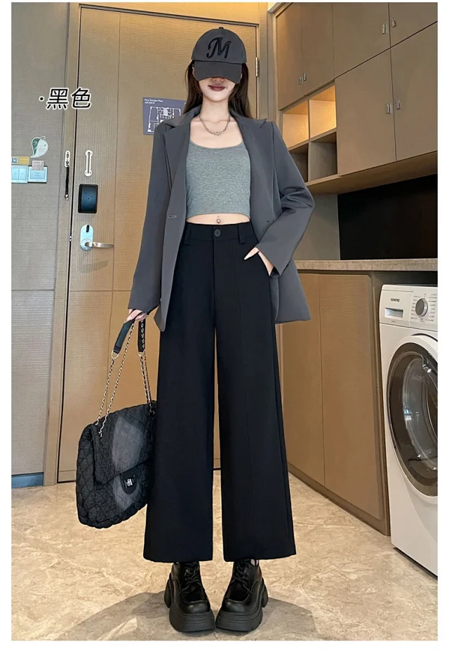 Women's 2025 Fall Washable Cotton Suit Wide - Leg Pants Detail