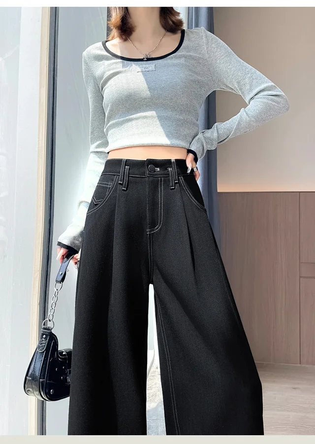 Women's Soft Denim Wide-Leg Pants Detail