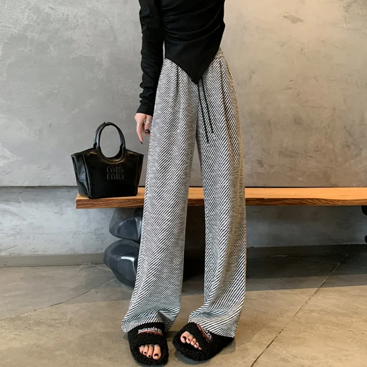Shiny Striped Wide-Leg Pants for Women
