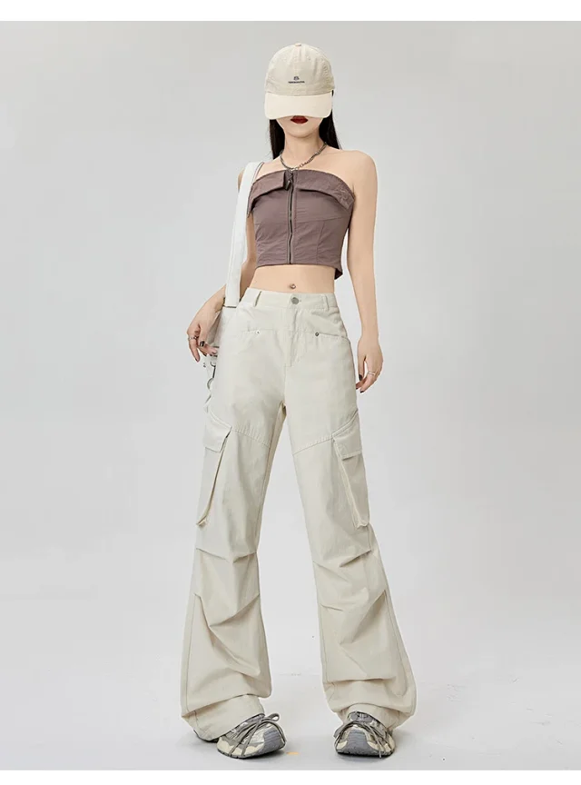 American Retro Pleated Multi-pocket Streetwear Cargo Pants Detail