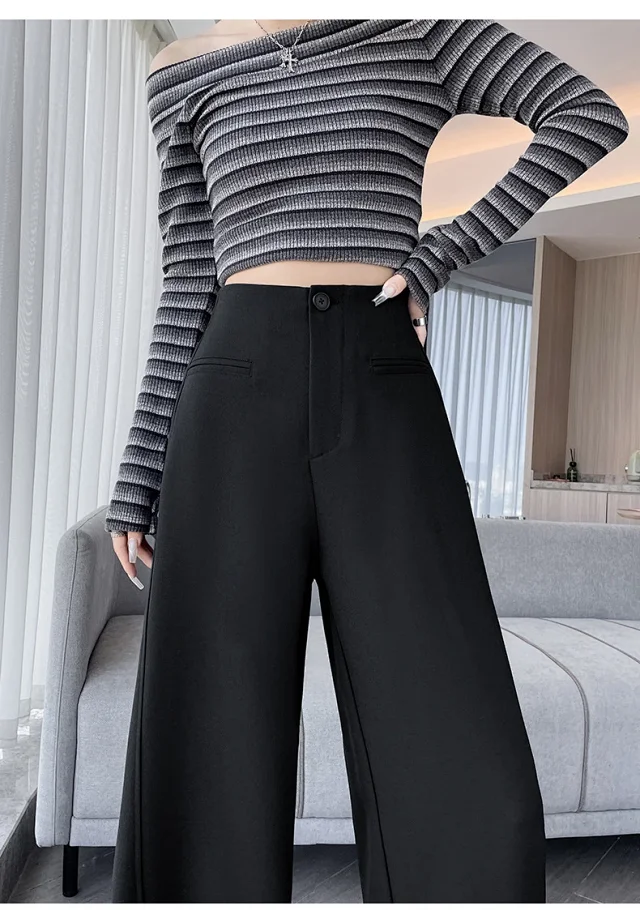 Women's Grey Wide - leg Suit Pants 2025 Detail