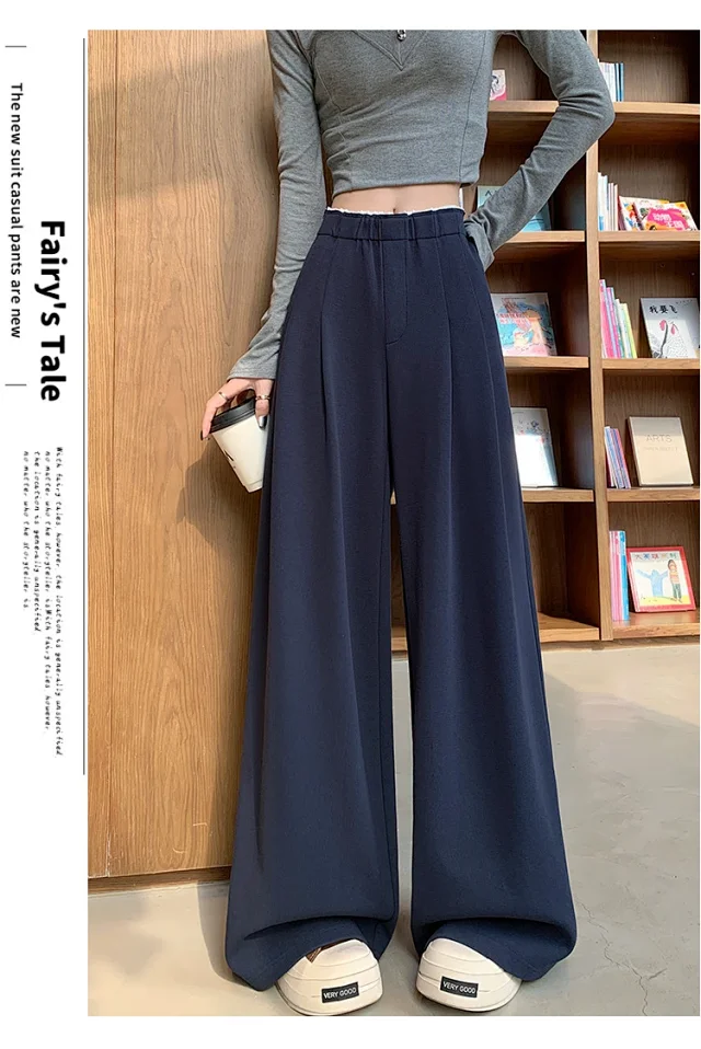 Navy Wide-Leg Pants for Women Detail
