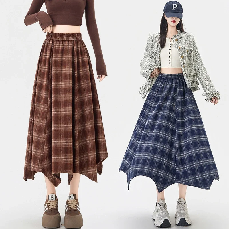 Plaid A-line Skirt for Women Autumn New