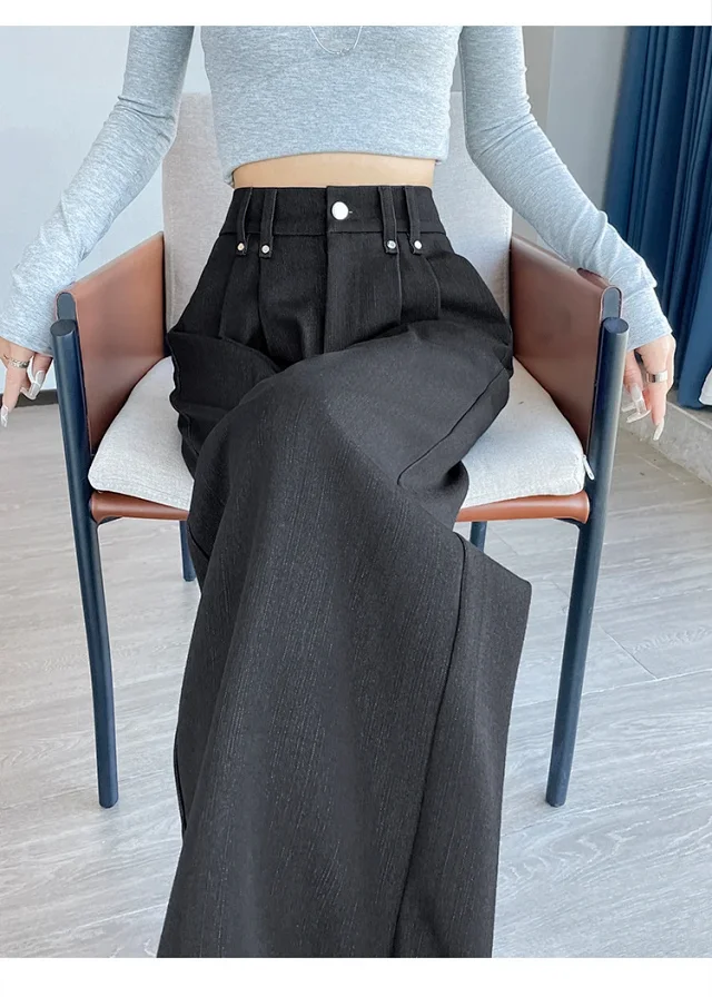 2025 Autumn Denim Blue High - waisted Wide - leg Pants for Women Detail