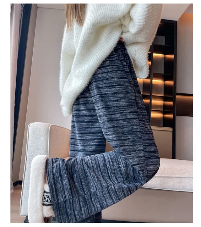 Autumn Winter New Lazy Snowflake Striped High - Waisted Wide - Leg Pants Detail
