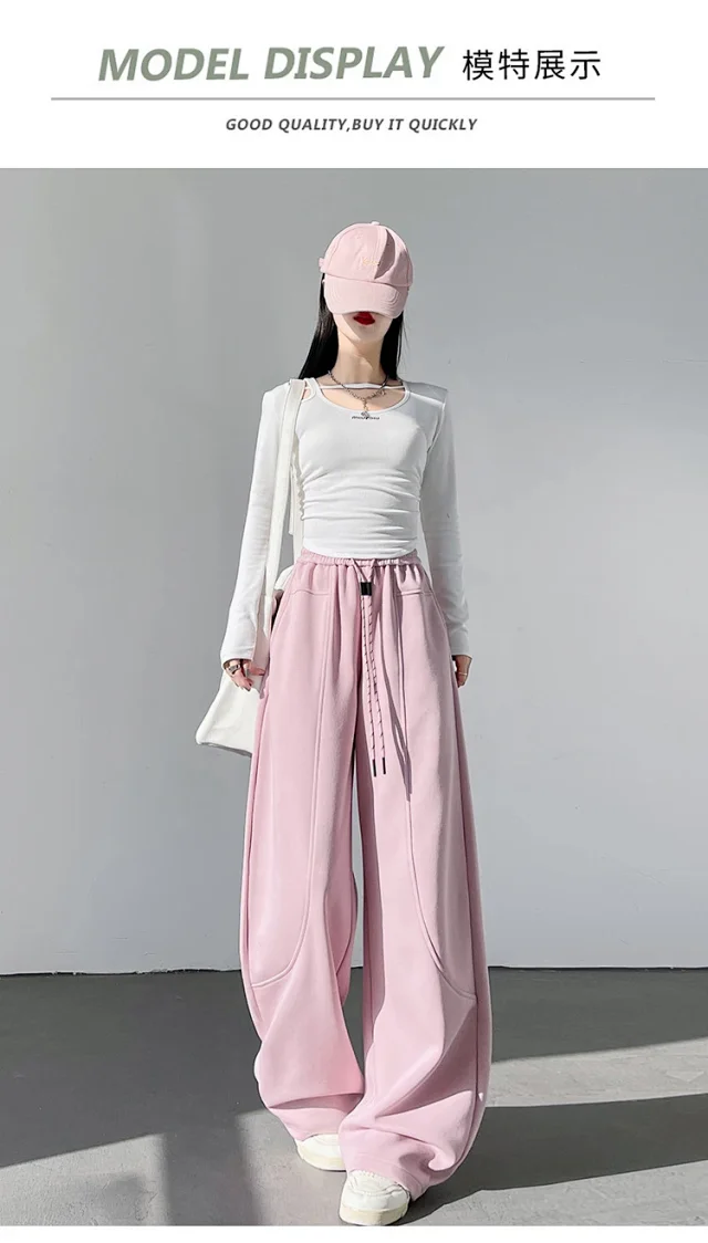 2025 Fall New White Banana Wide - Leg Pants Detail