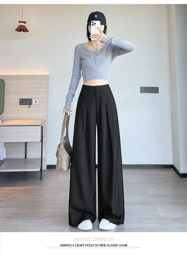 Old Money Style Denim Wide-Leg Pants 2025 Fall Detail