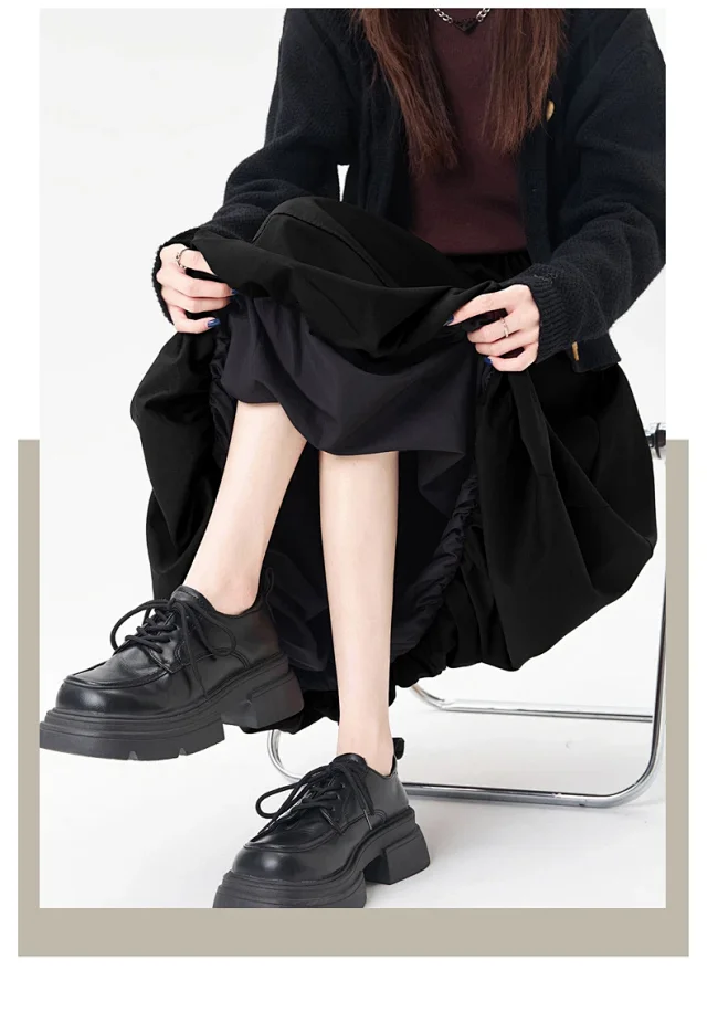 2025 Fall Korean High - Waist A - Line Lantern Midi Skirt Detail