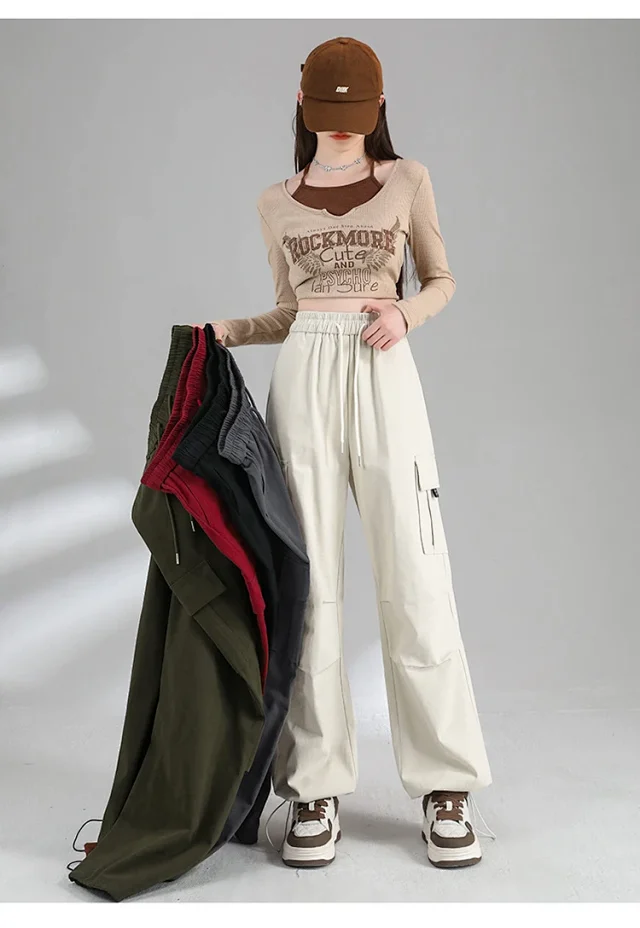 Ankela Red 2025 Fall Drawstring Cargo Pants Detail